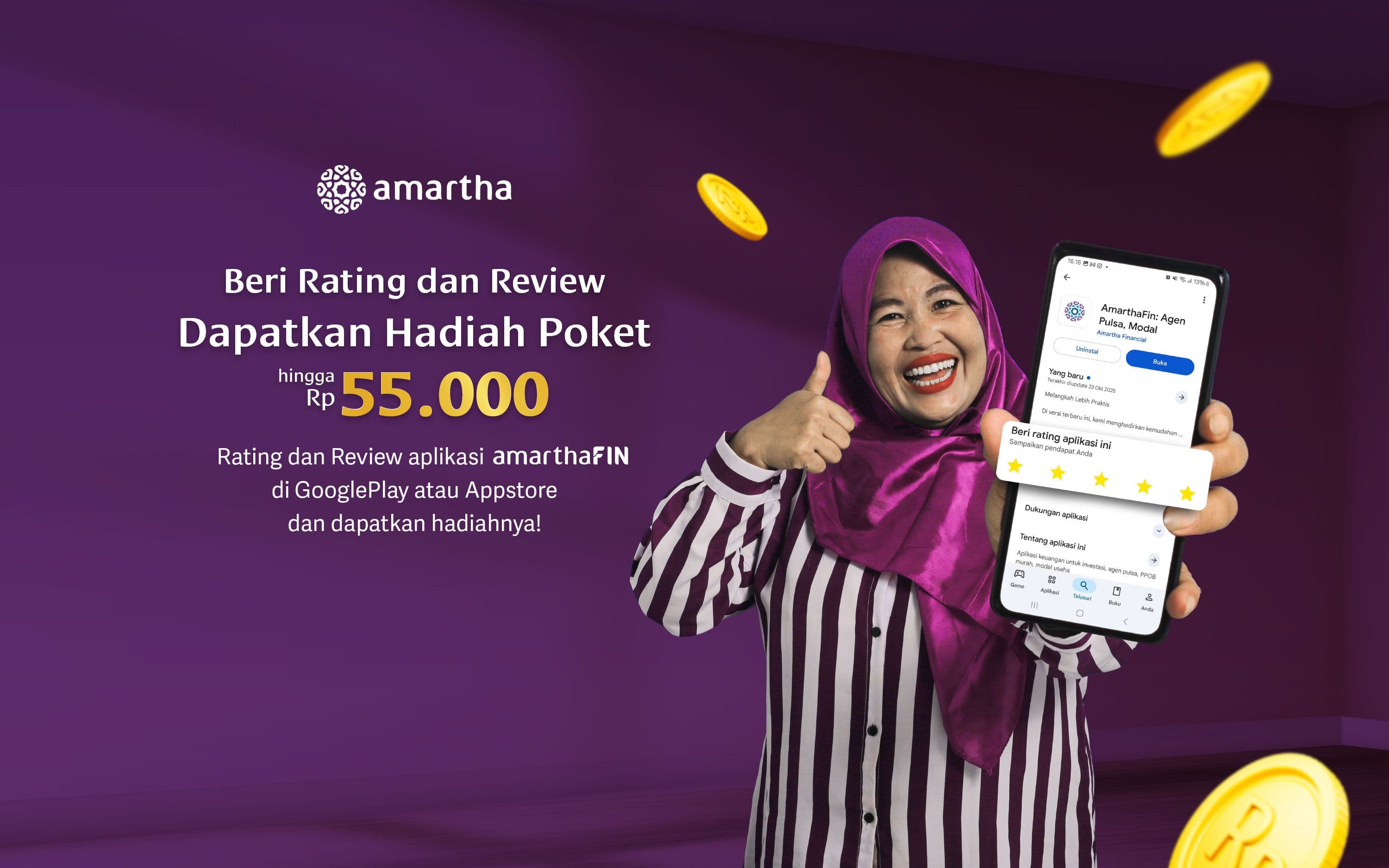 Berikan Rating dan Review Aplikasi AmarthaFin, Dapatkan Hadiah Saldo Poket Hingga Rp50.000!
