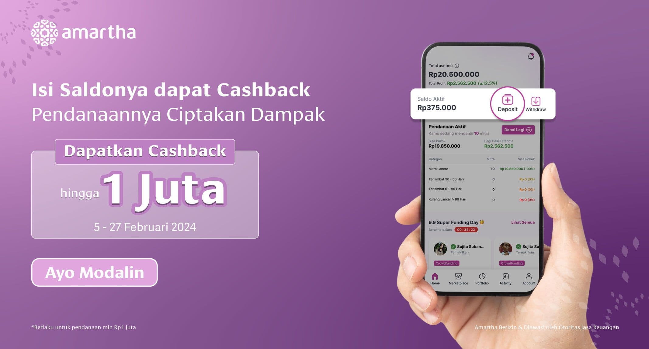 Spesial Cashback Saat Top Up Pendanaan Amartha. Siap Modalin Berdampak!