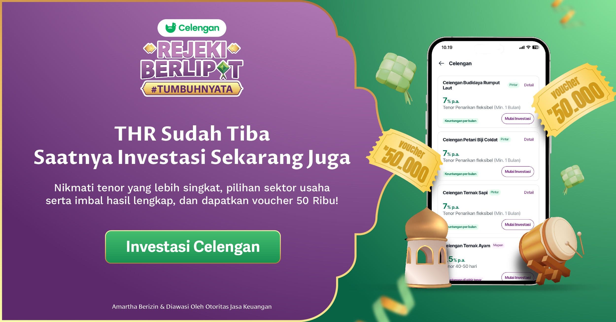 Dapatkan Voucher Digital Rp50.000 dengan Investasi di Celengan! Buat THR Lebih Menguntungkan