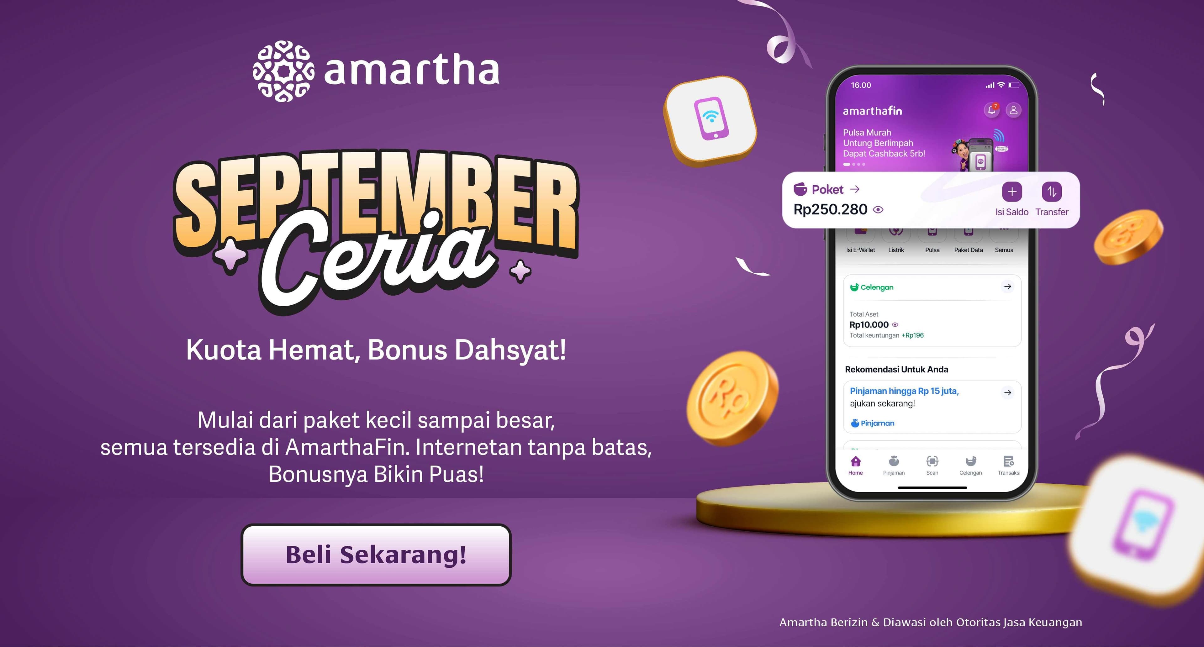 Spesial Bulan September, Beli Kuota atau Paket Data Diskon 90% di AmarthaFin!